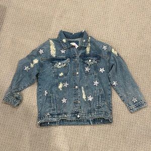 Shop Kenzie Boutique Jean Jacket with Sequin Stars Size Large!